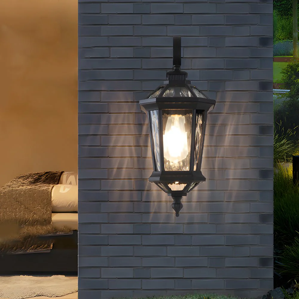 1-Light Black Clear Water Glass Outdoor Wall Light Lantern Wall Sconce Porch Wall Mounted Lights Exterior Wall Lamp - Image 2
