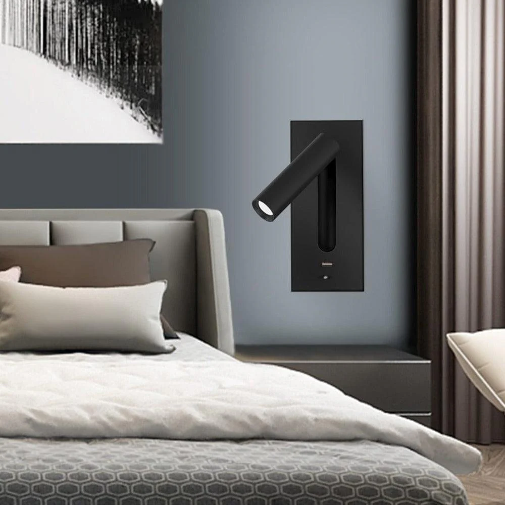 Aare Modern Minimalist Bedside USB Black Wall Light - Image 4