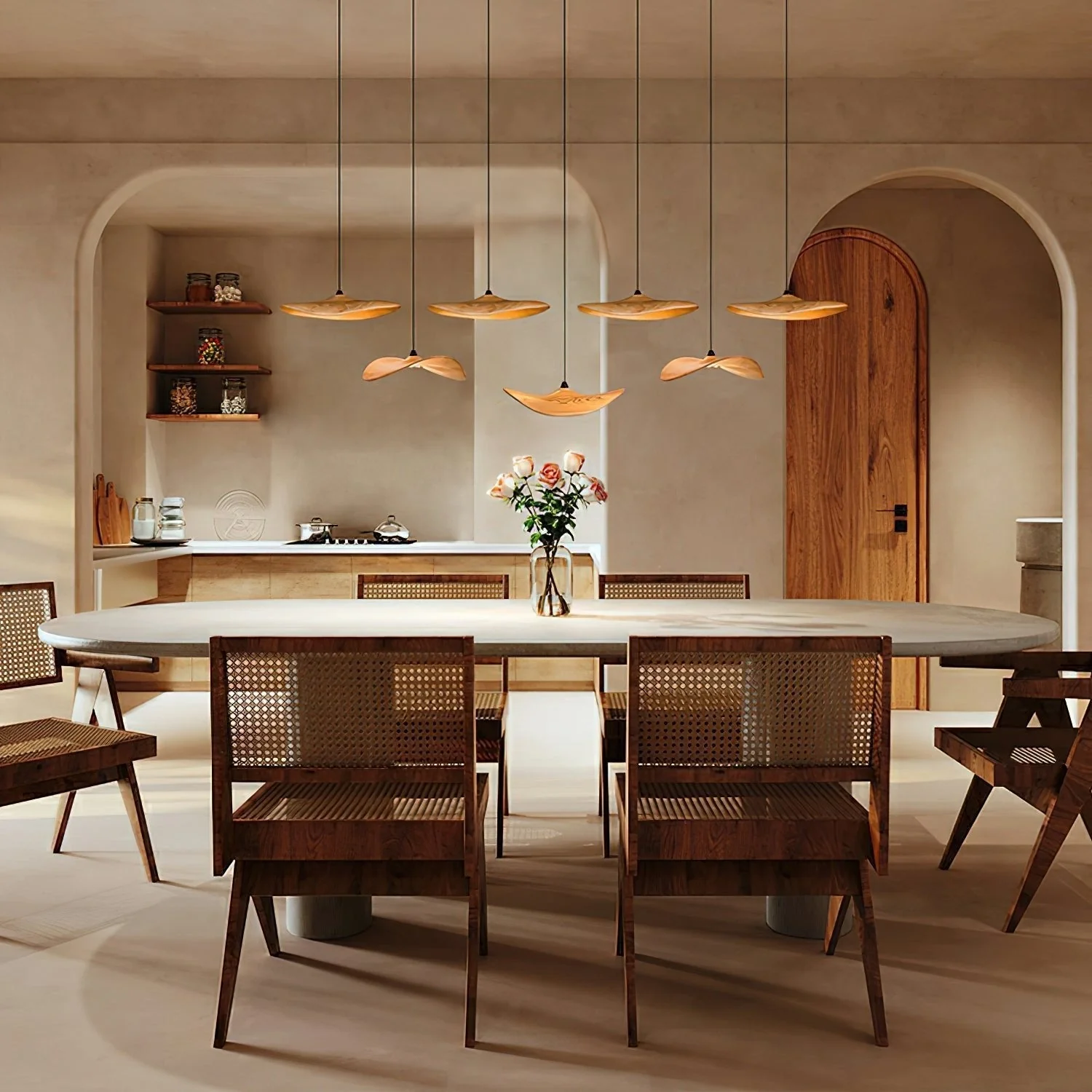 Abbott Modern Minimalist Empty Leaf Wood Chandelier - Image 4