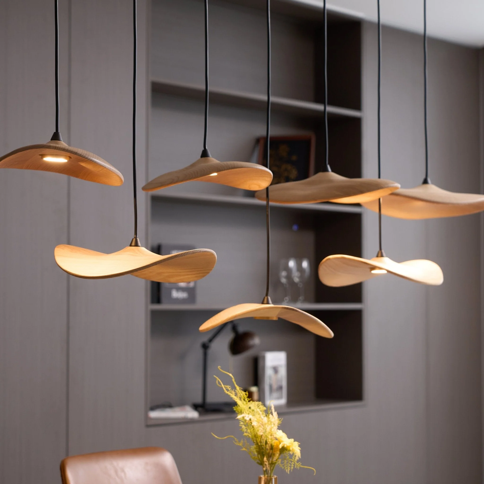 Abbott Modern Minimalist Empty Leaf Wood Chandelier - Image 40