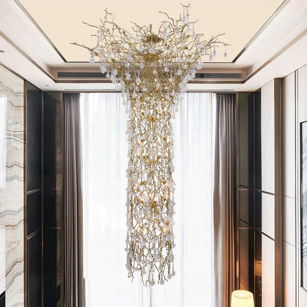 Abeleisa Tree Branch Staircase Brass Crystal Chandelier - Image 16