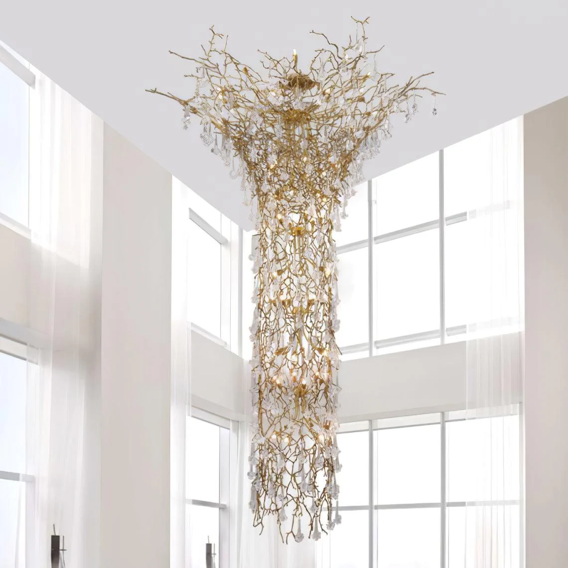 Abeleisa Tree Branch Staircase Brass Crystal Chandelier - Image 24