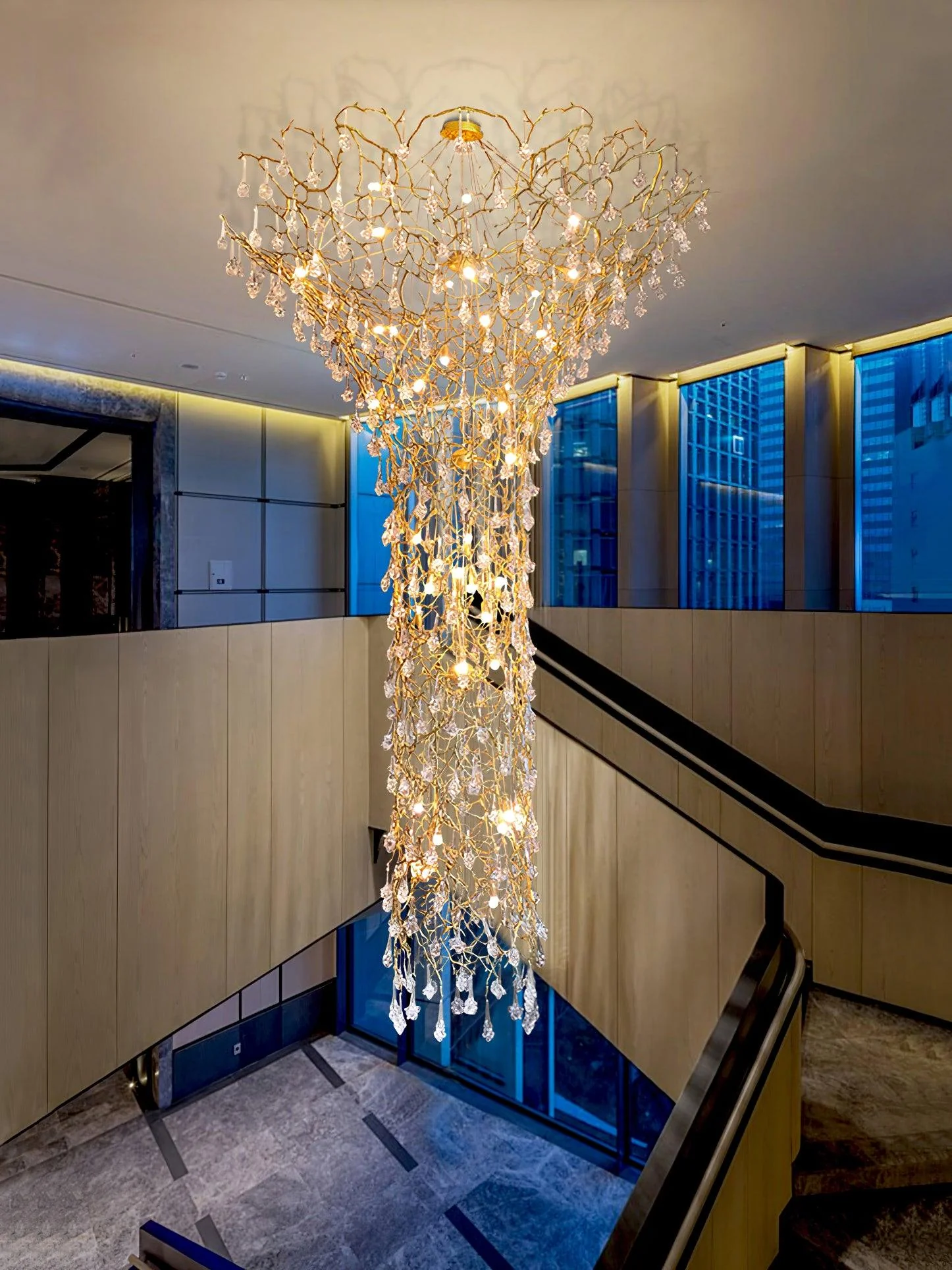 Abeleisa Tree Branch Staircase Brass Crystal Chandelier - Image 28