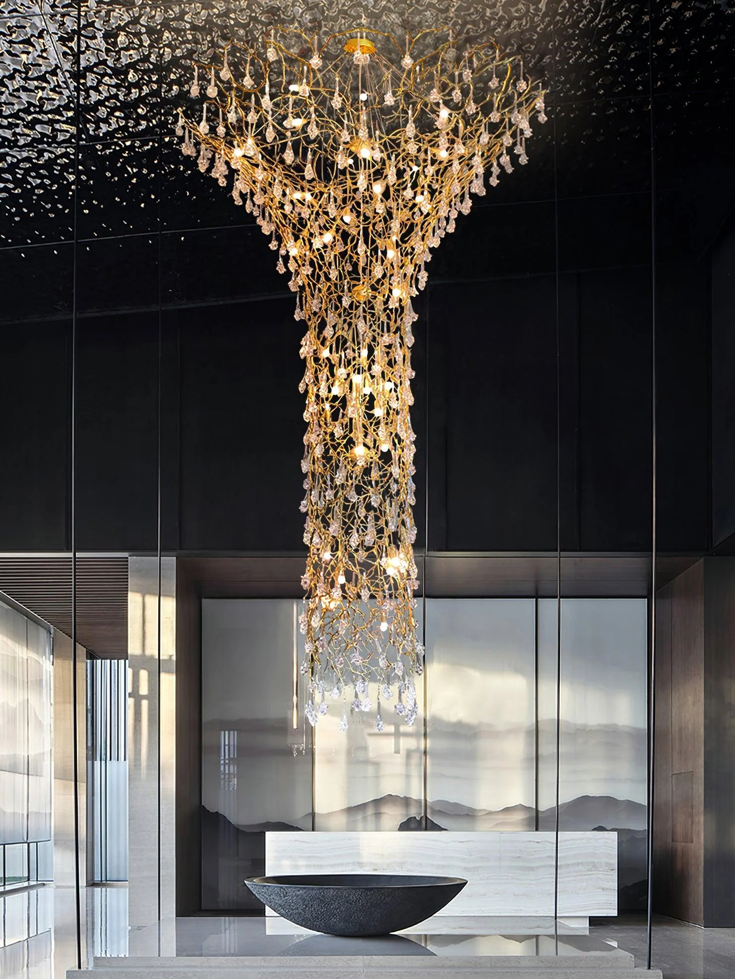 Abeleisa Tree Branch Staircase Brass Crystal Chandelier - Image 30
