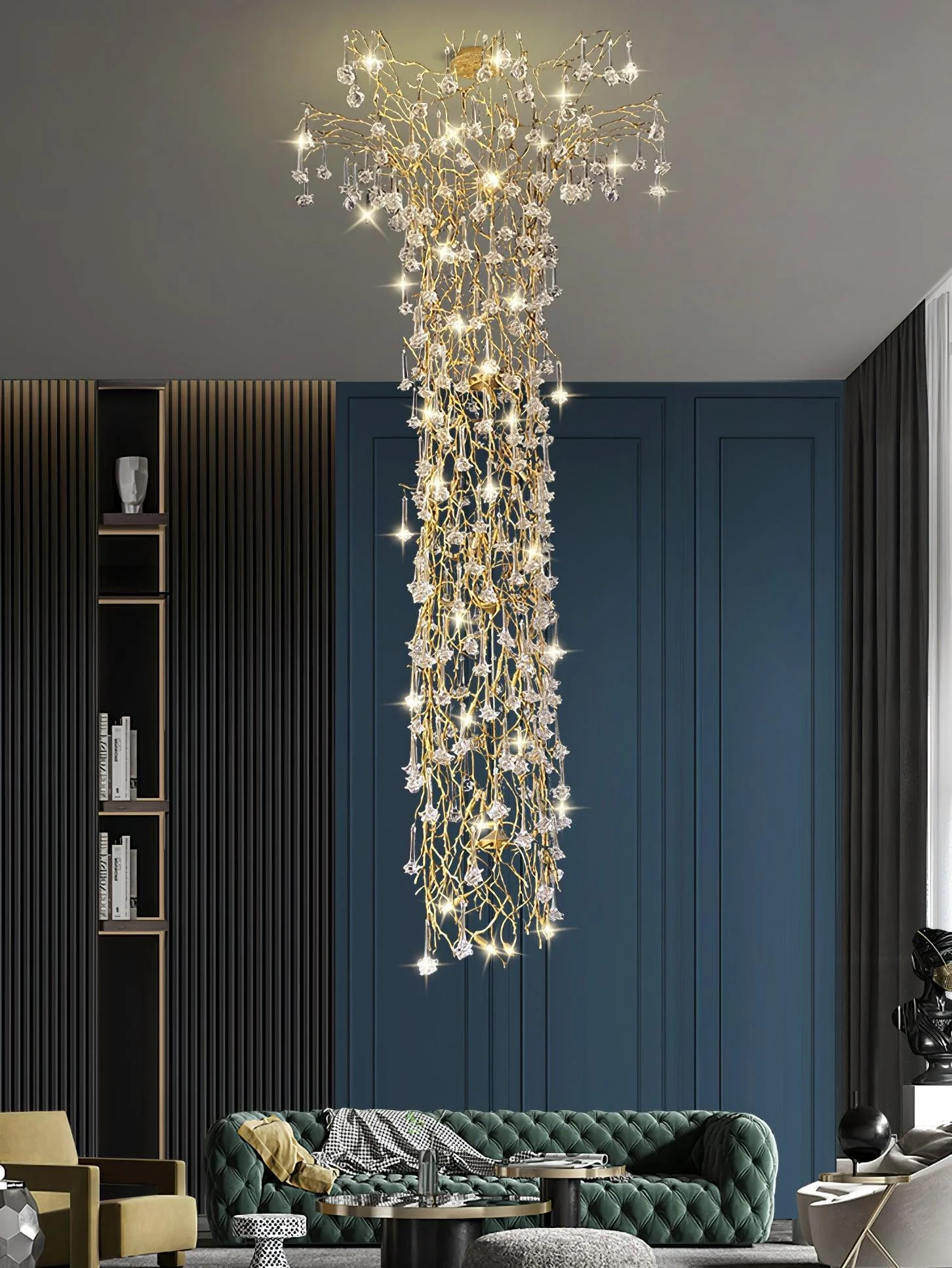 Abeleisa Tree Branch Staircase Brass Crystal Chandelier - Image 32