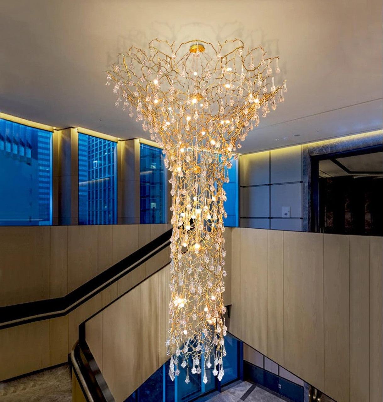 Abeleisa Tree Branch Staircase Brass Crystal Chandelier - Image 4
