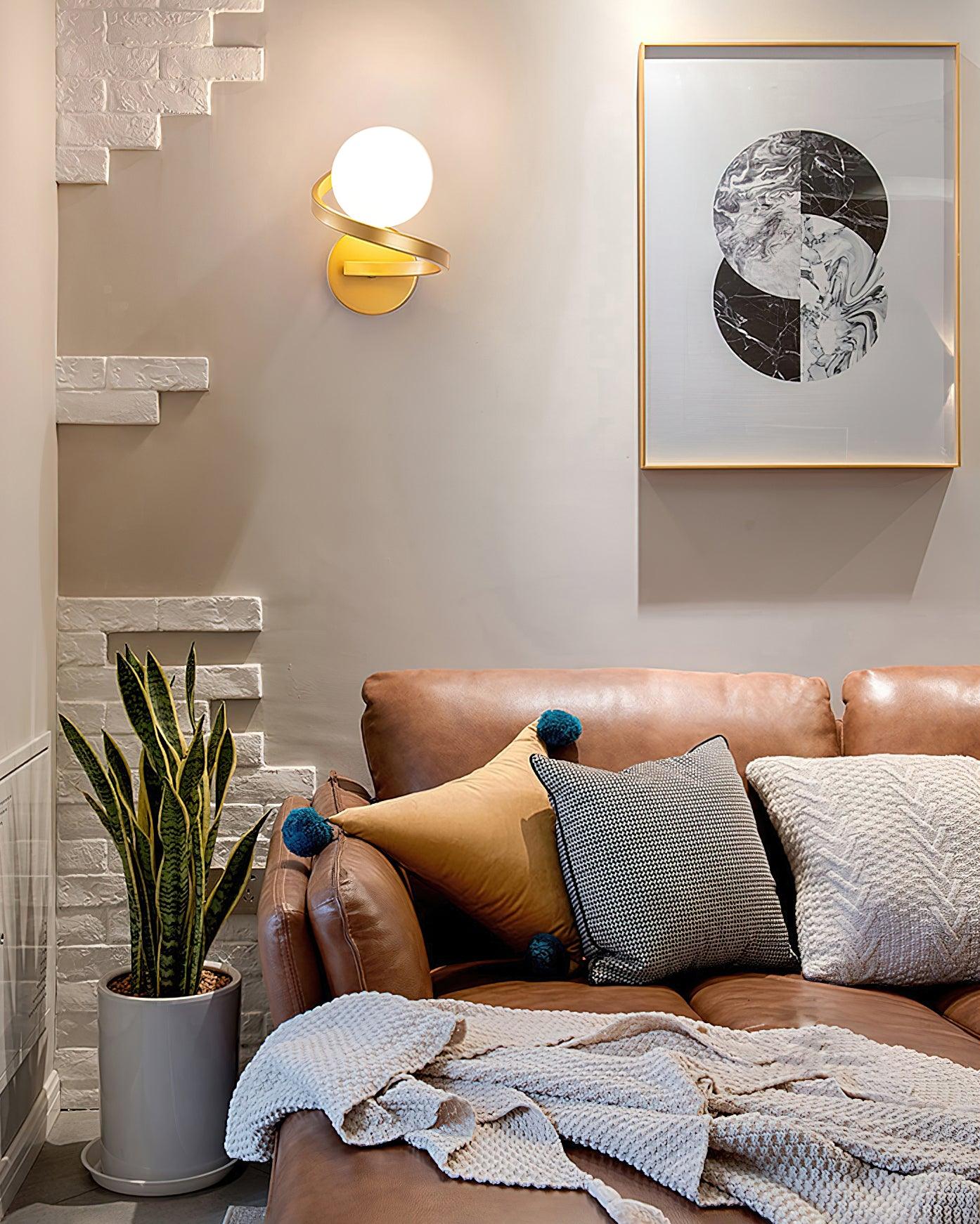 Abner Curved Modern Minimalist Brass Glass Wall Lamp - Image 9
