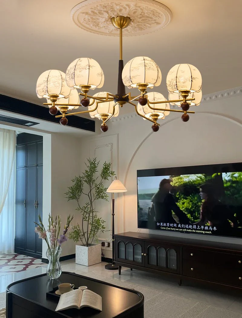 Acarira Premium Nordic Art Bloom Wood Fabric Chandelier - Image 5