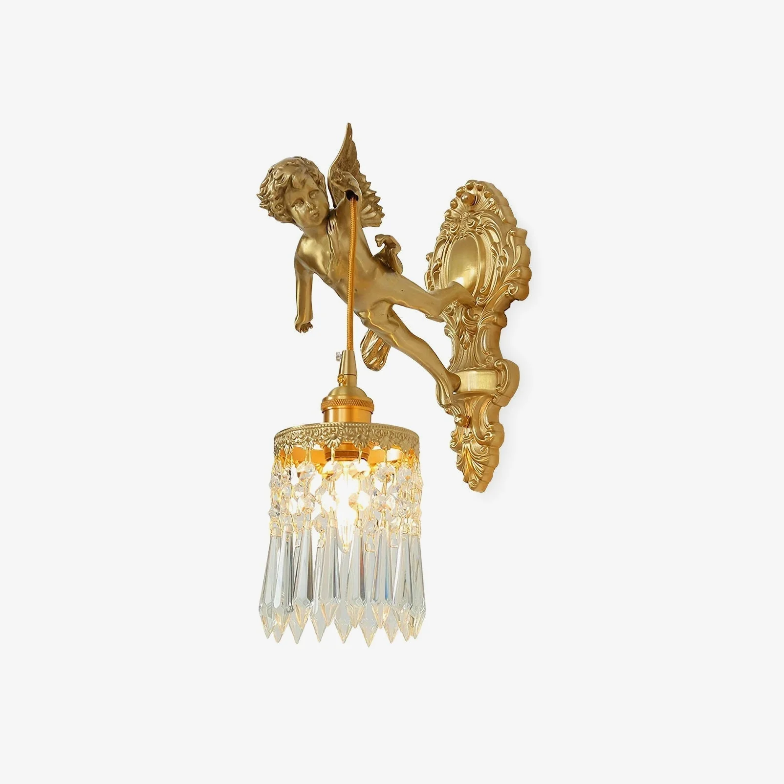 Aged Flying Angel Glass Wall Light