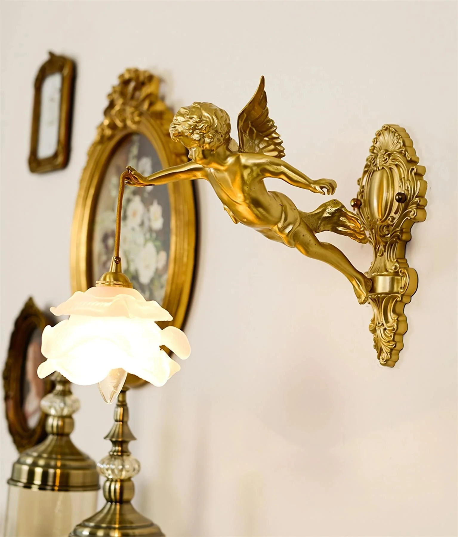 Aged Flying Angel Glass Wall Light - Image 20
