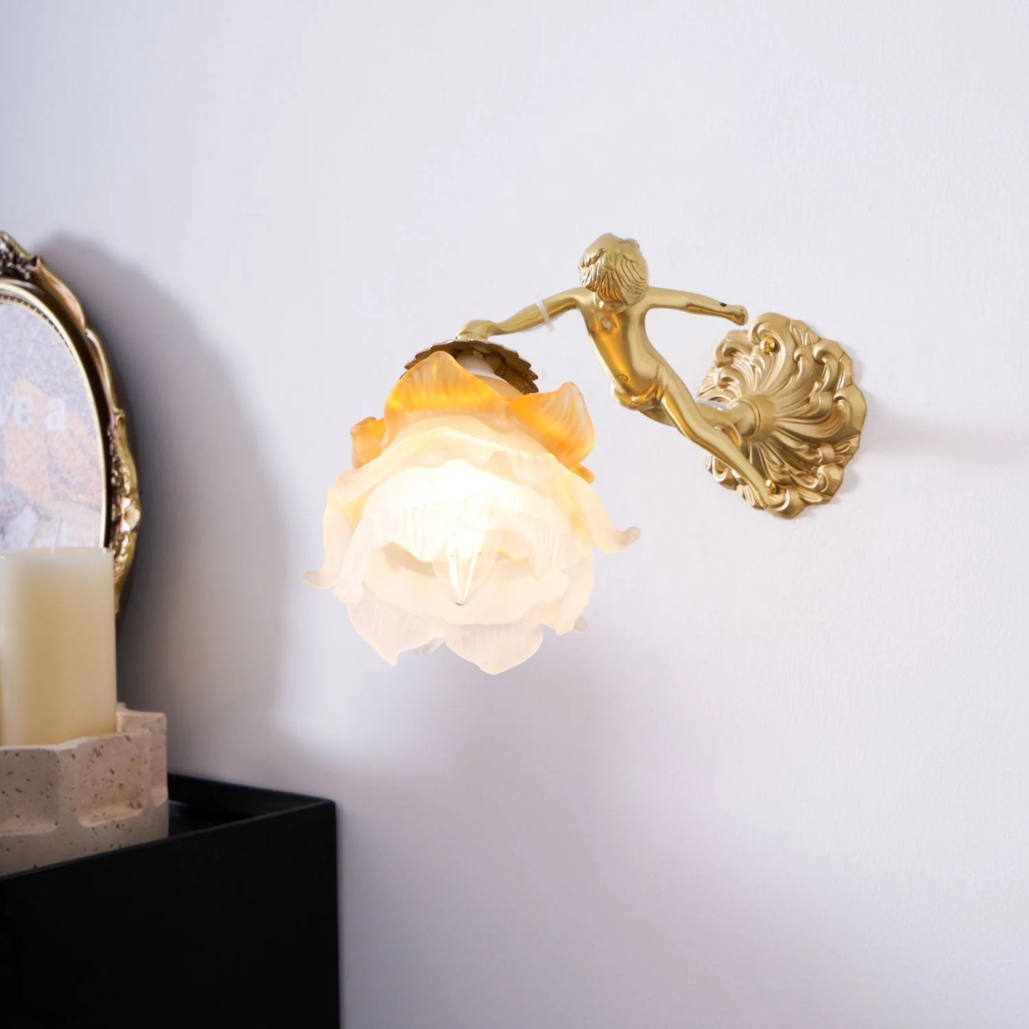 Aged Flying Angel Glass Wall Light - Image 26