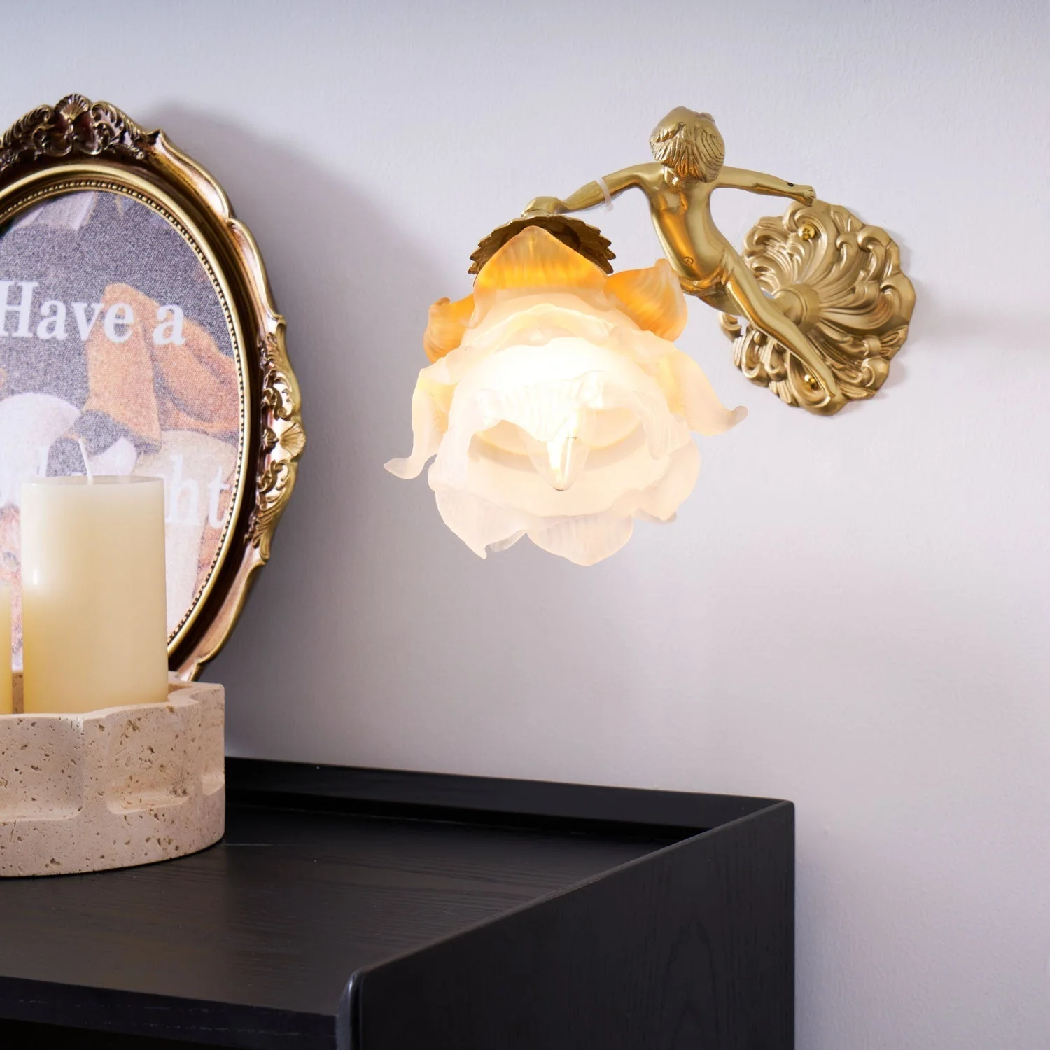 Aged Flying Angel Glass Wall Light - Image 30