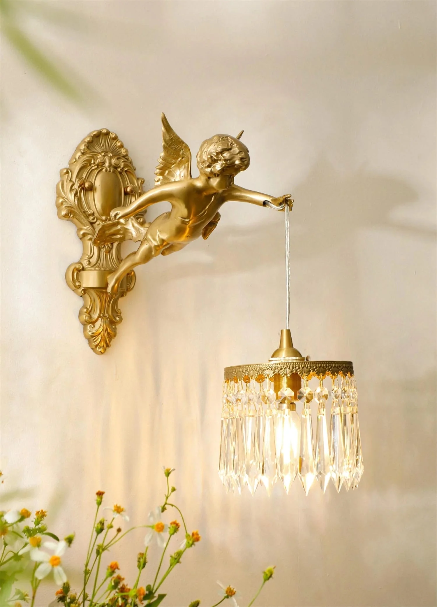 Aged Flying Angel Glass Wall Light - Image 34