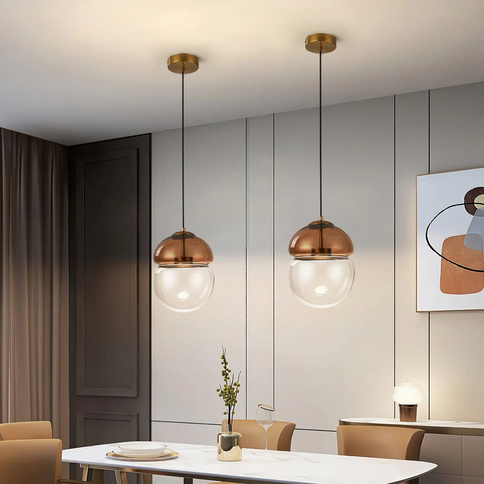Aged Modern Minimalist Dome Glass Pendant Light - Image 3
