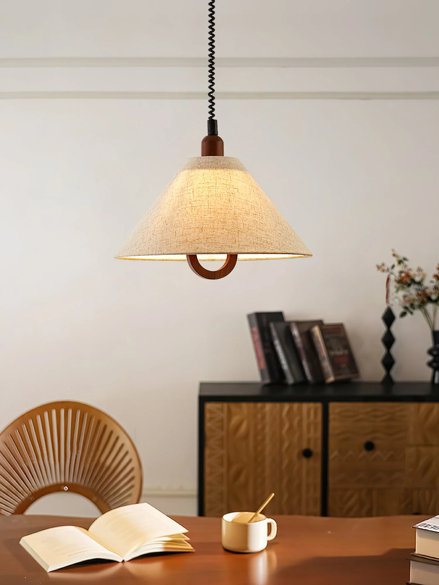 Alcaria Premium Nordic Art Fabric Wood Pendant Lamp - Image 2