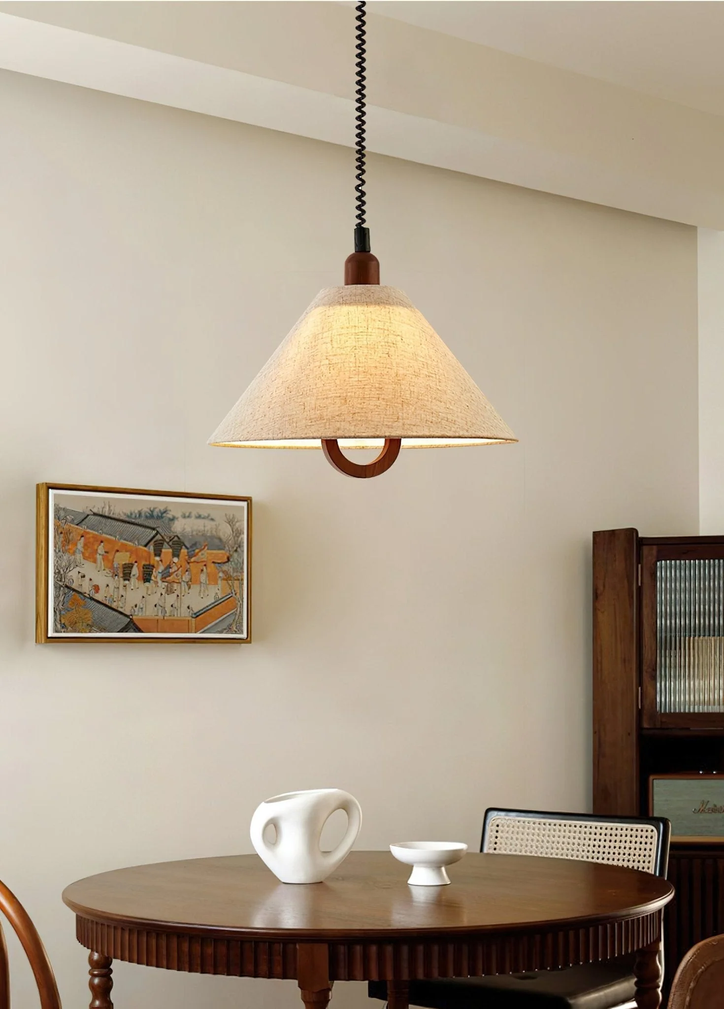 Alcaria Premium Nordic Art Fabric Wood Pendant Lamp - Image 3
