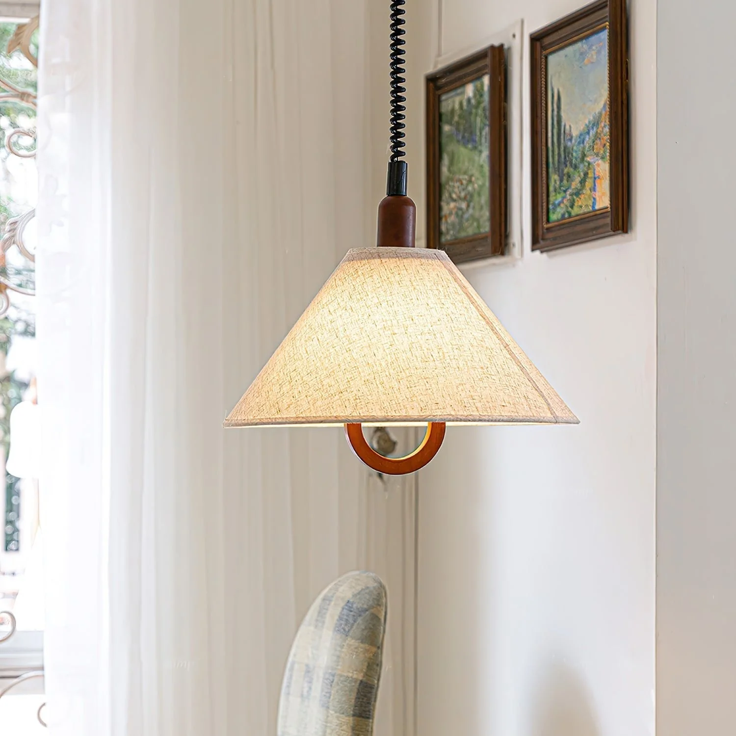 Alcaria Premium Nordic Art Fabric Wood Pendant Lamp - Image 4