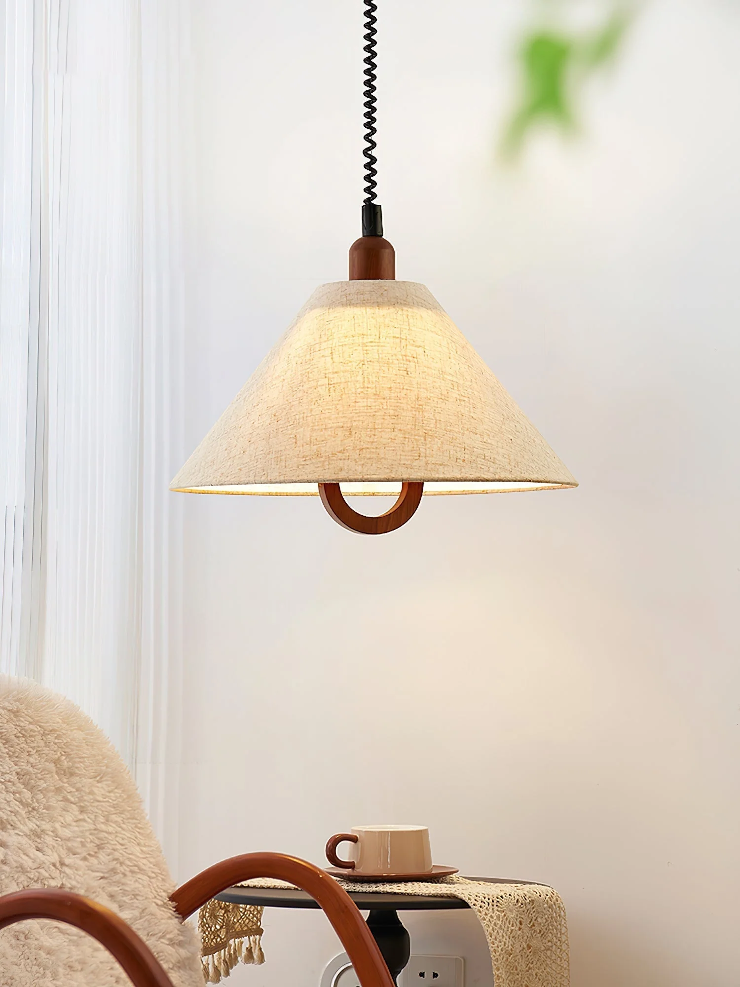 Alcaria Premium Nordic Art Fabric Wood Pendant Lamp - Image 6