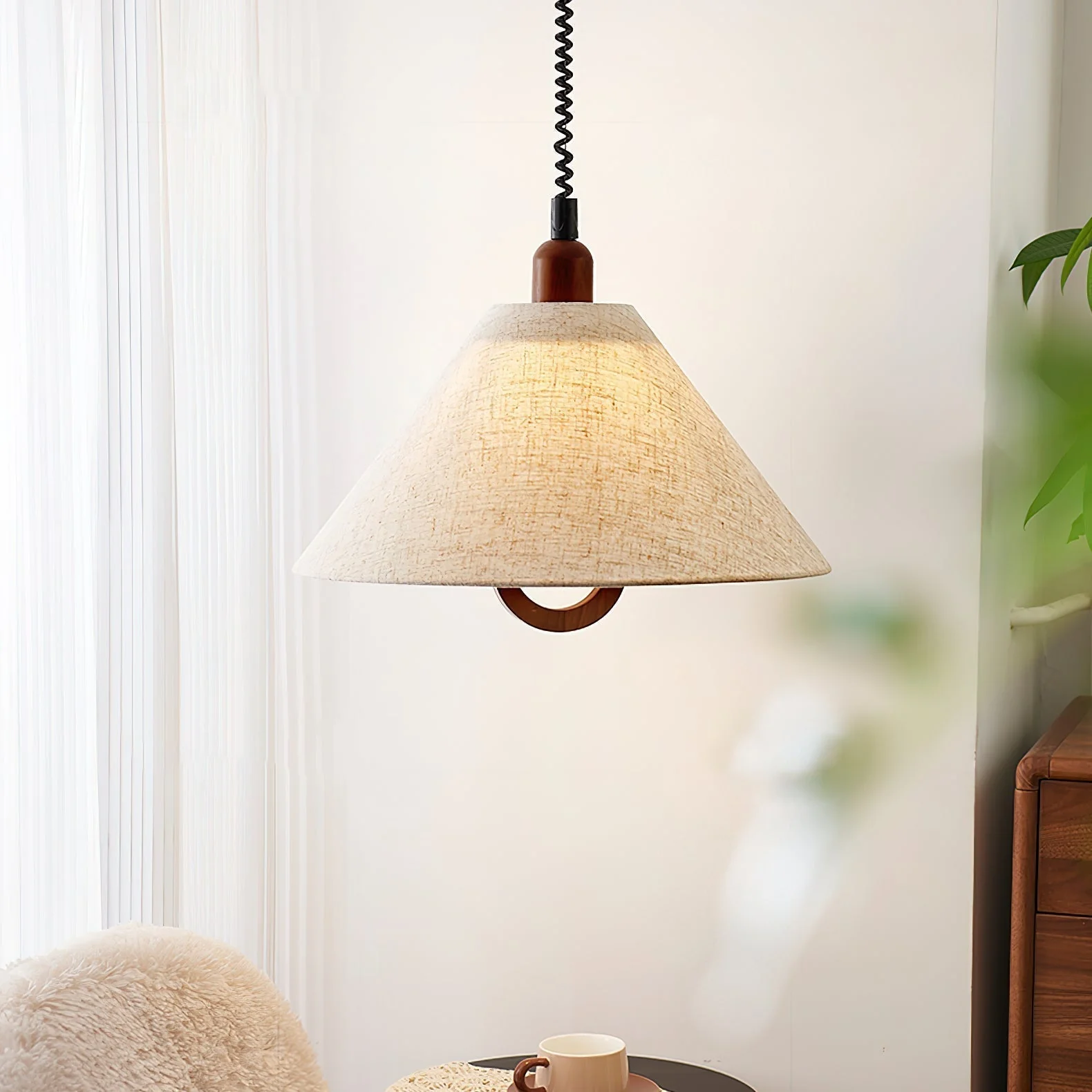 Alcaria Premium Nordic Art Fabric Wood Pendant Lamp - Image 8
