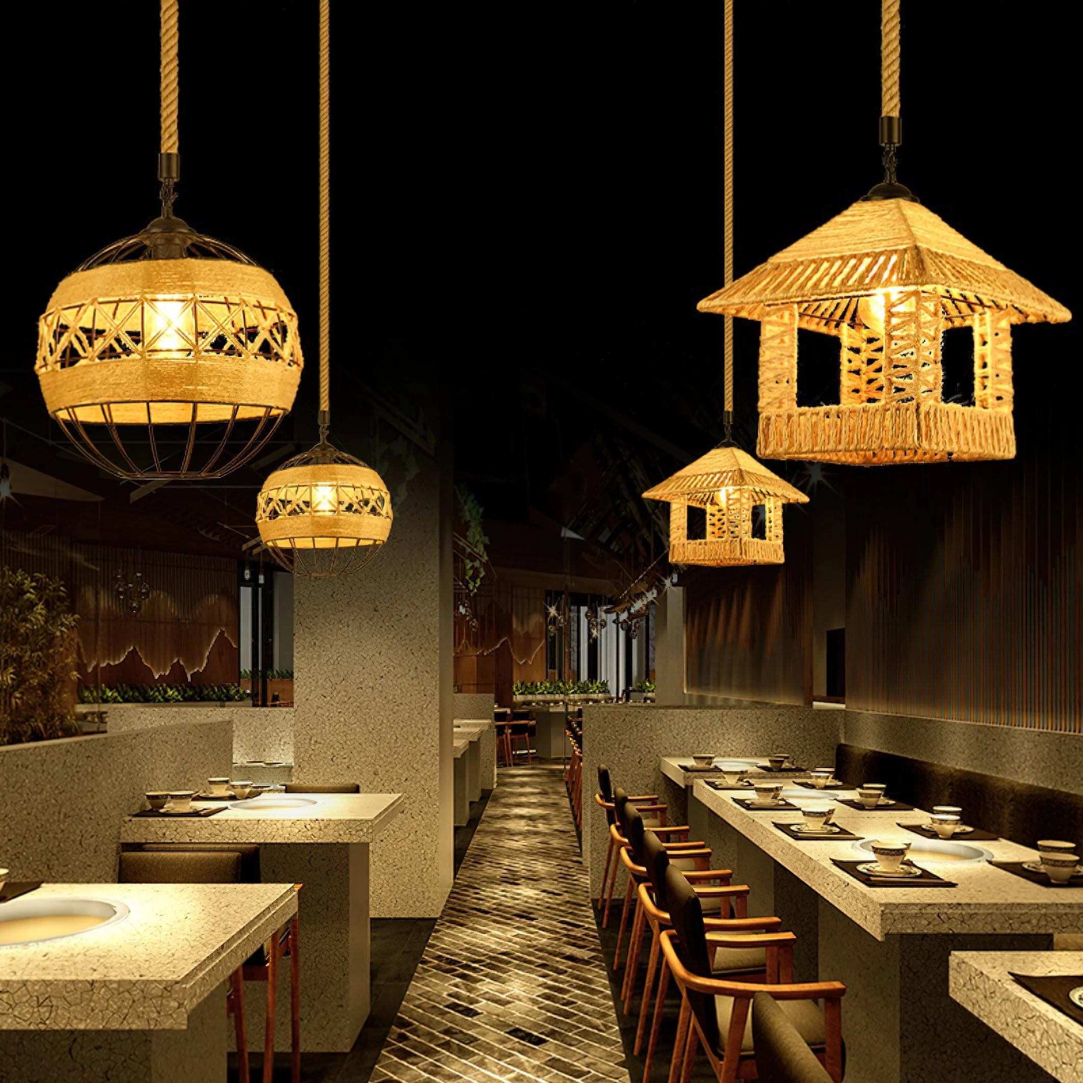 Alshaan Retro Hemp Rope Exquisite Pendant Light - Image 34