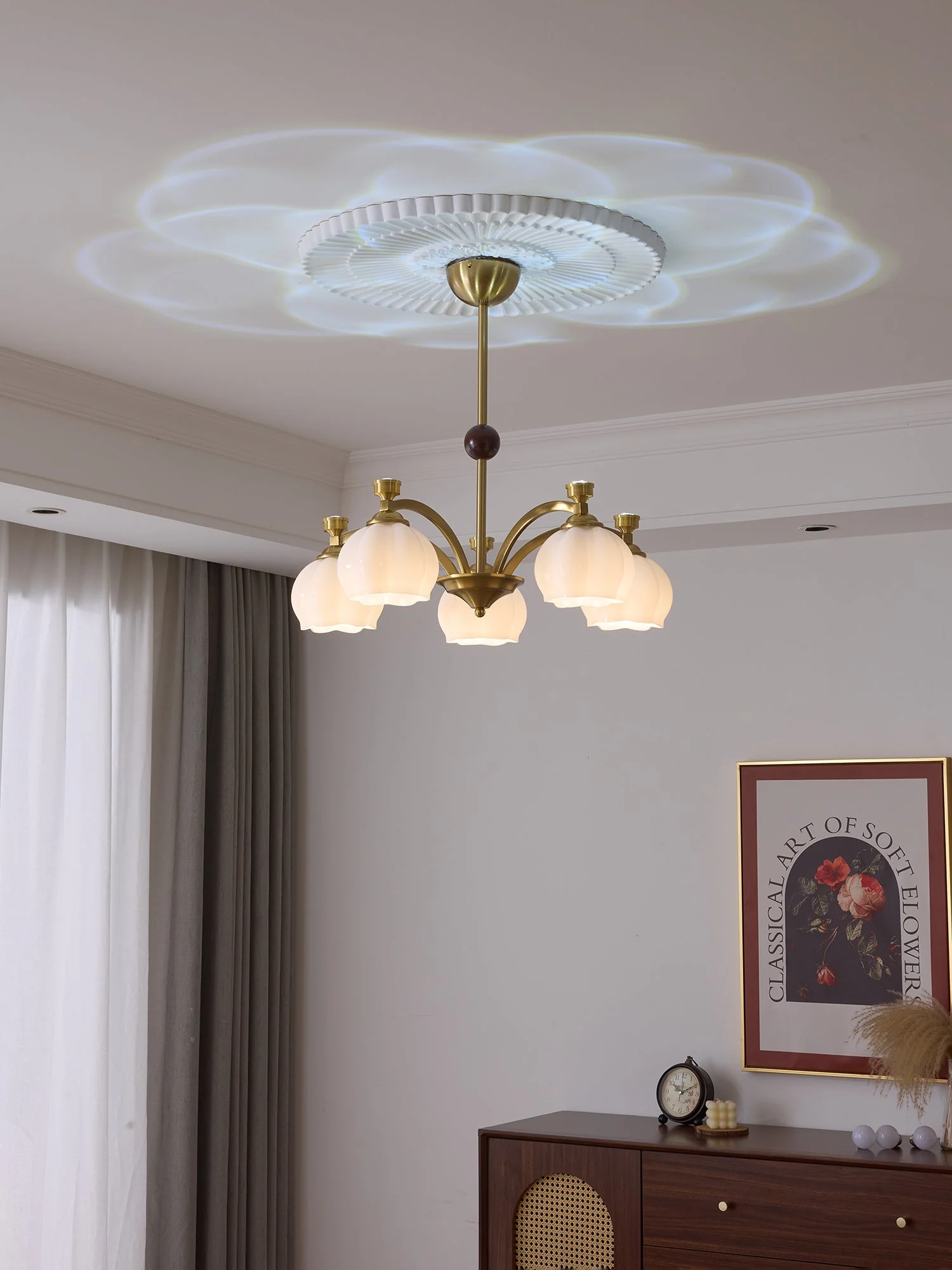 Alshaarae Traditional Premium Arc Wood Glass Chandelier - Image 10