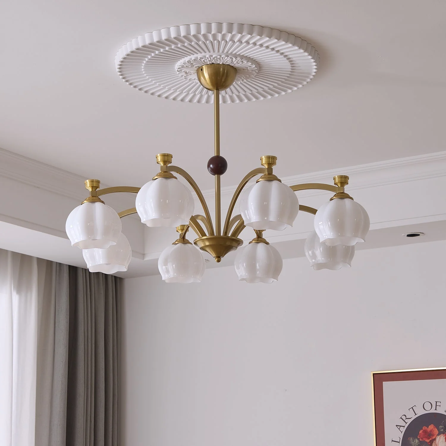 Alshaarae Traditional Premium Arc Wood Glass Chandelier - Image 16