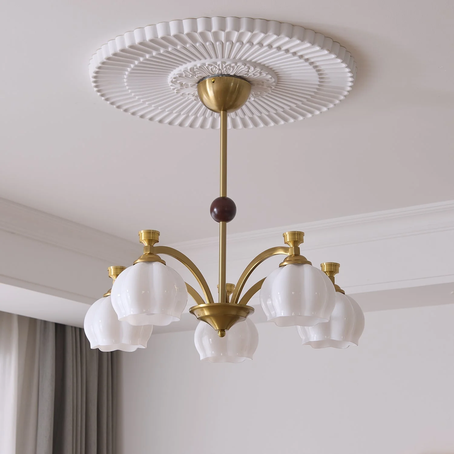 Alshaarae Traditional Premium Arc Wood Glass Chandelier - Image 18