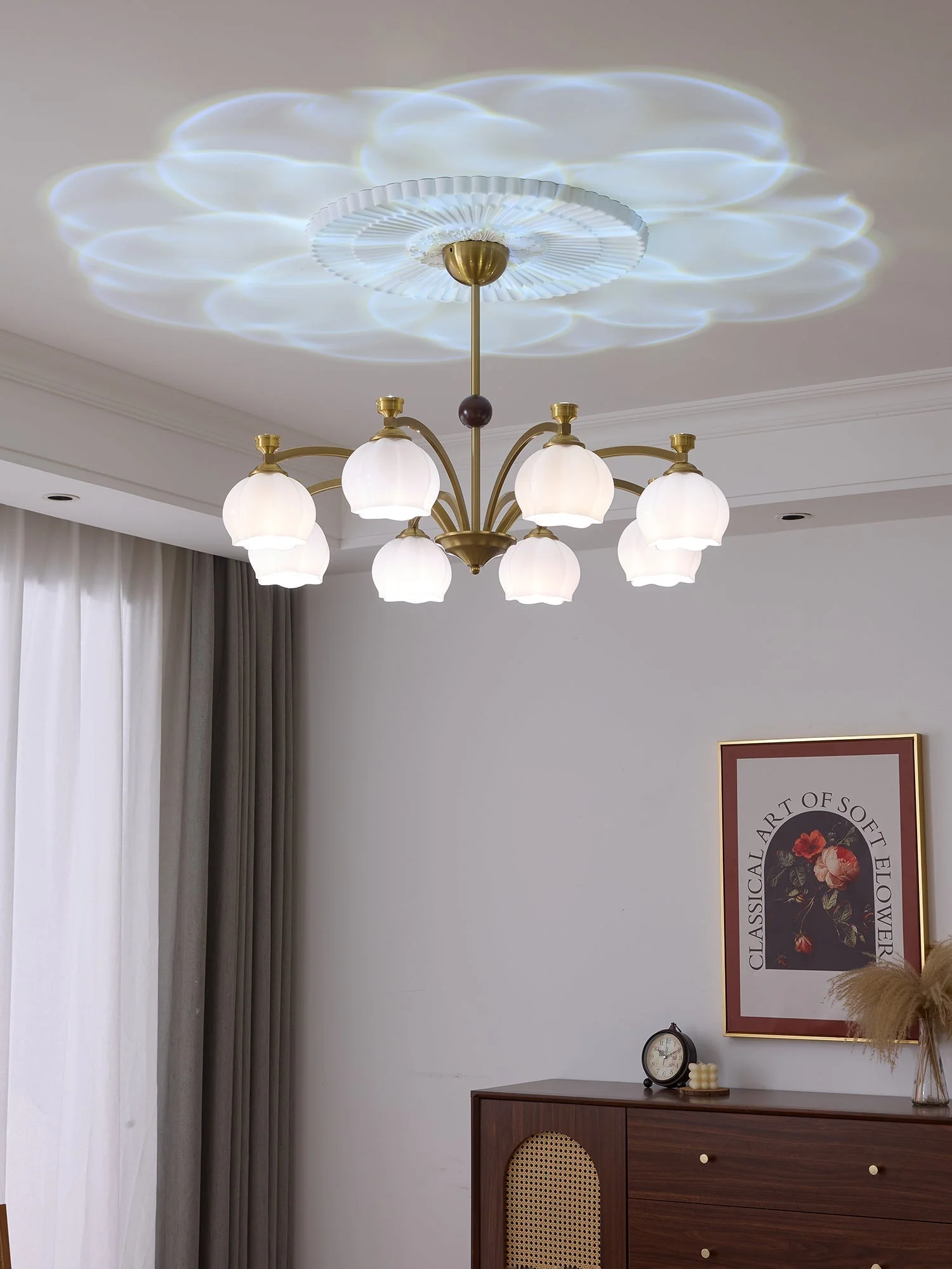 Alshaarae Traditional Premium Arc Wood Glass Chandelier - Image 2