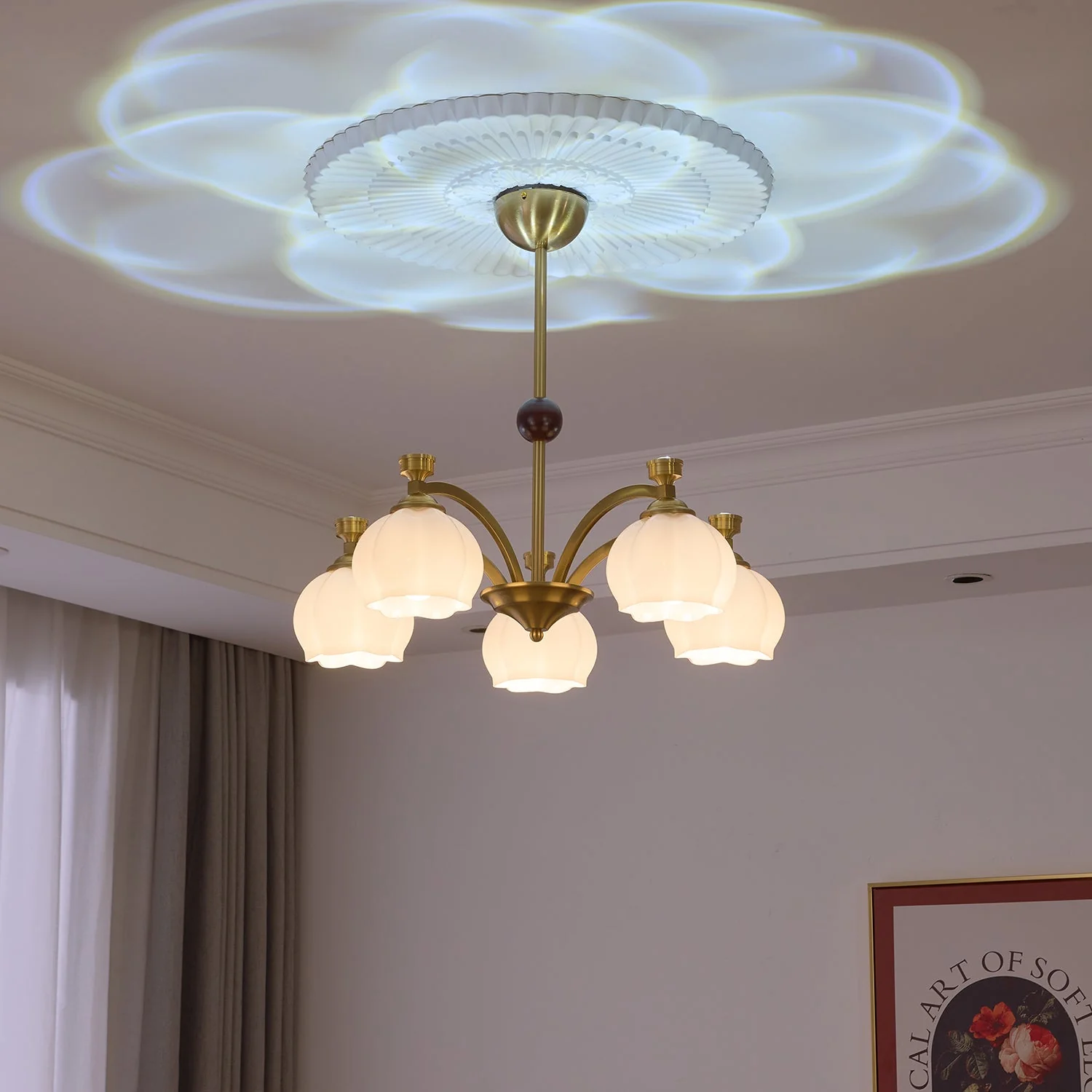 Alshaarae Traditional Premium Arc Wood Glass Chandelier - Image 3