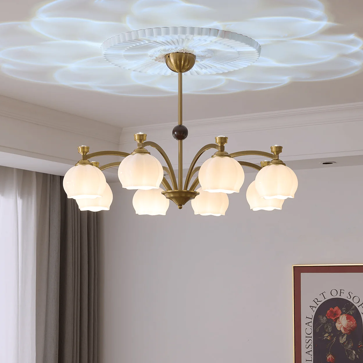 Alshaarae Traditional Premium Arc Wood Glass Chandelier - Image 4
