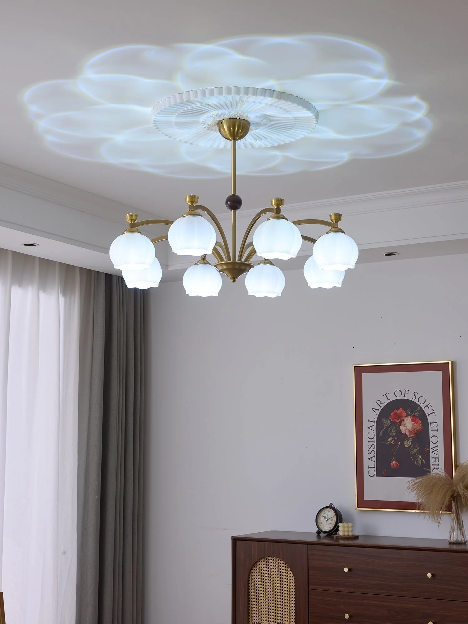 Alshaarae Traditional Premium Arc Wood Glass Chandelier - Image 5