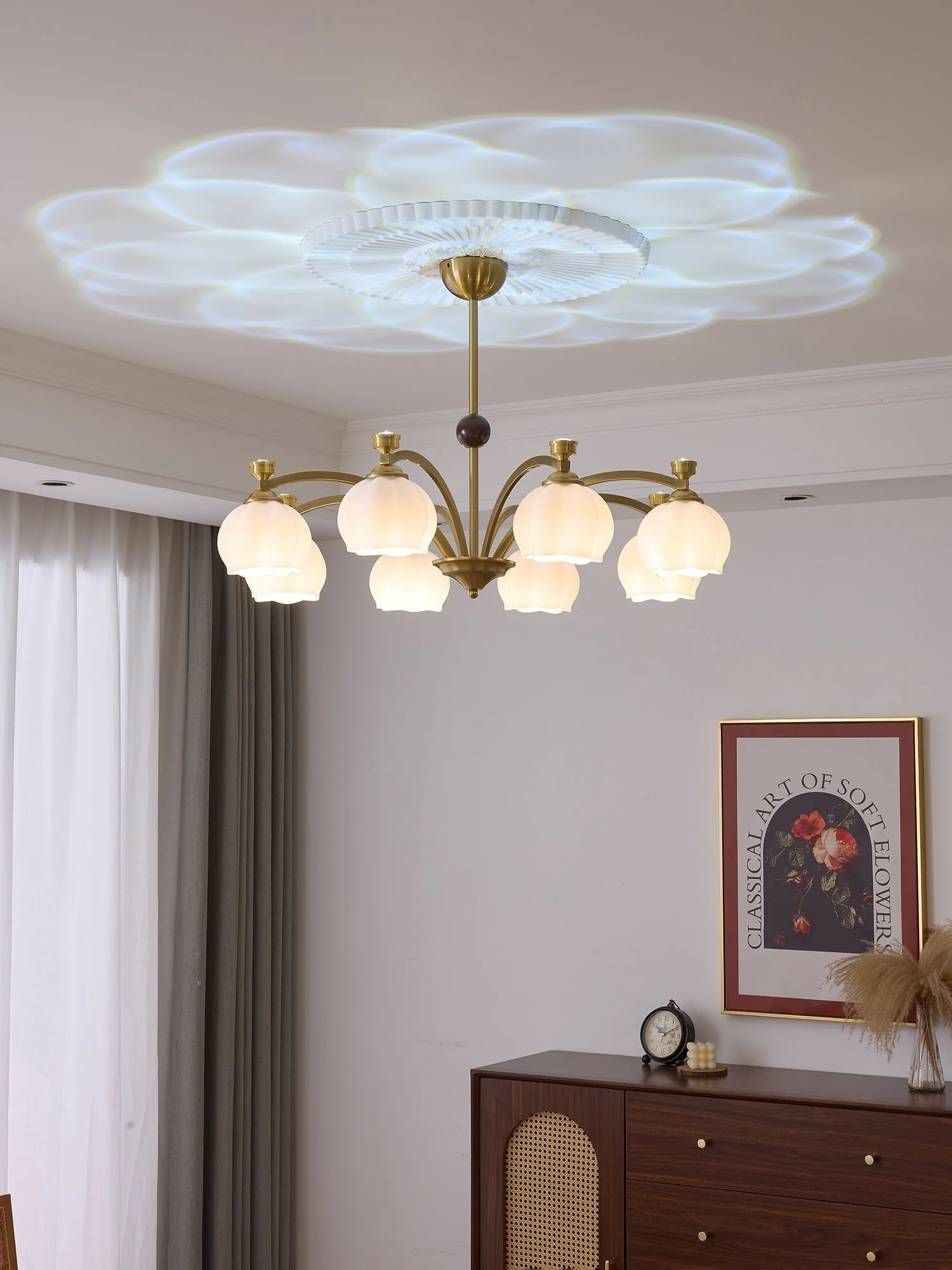 Alshaarae Traditional Premium Arc Wood Glass Chandelier - Image 6