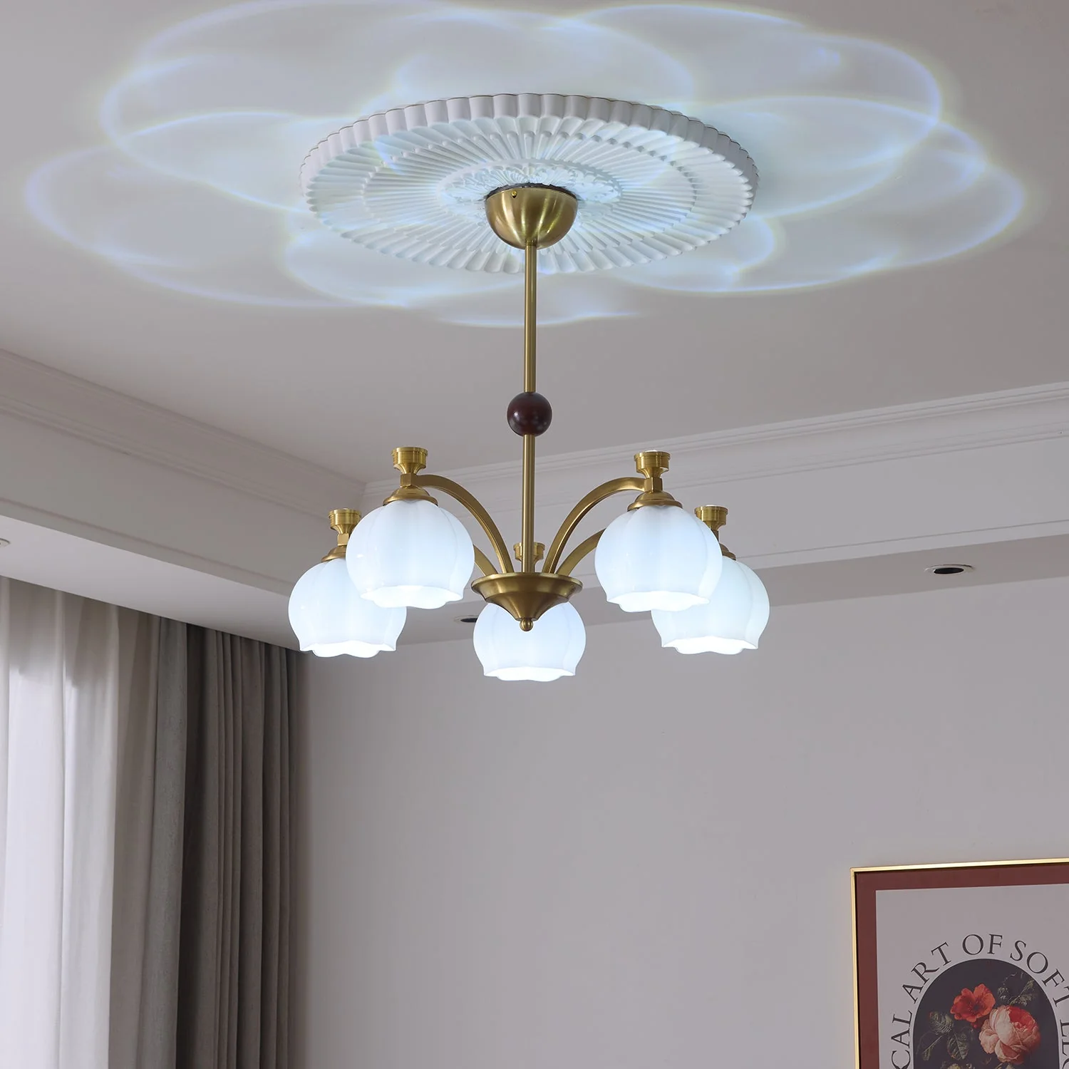 Alshaarae Traditional Premium Arc Wood Glass Chandelier - Image 8