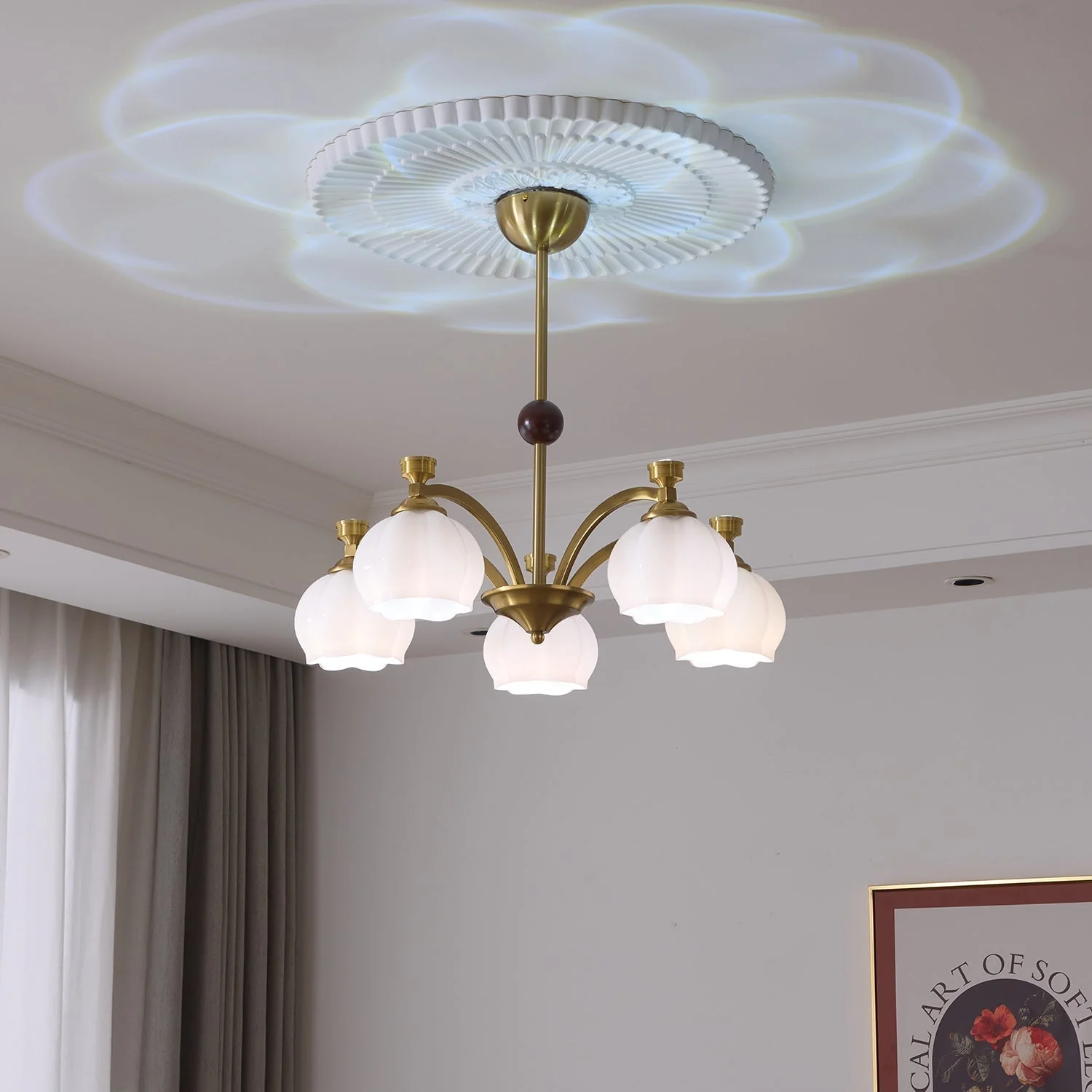 Alshaarae Traditional Premium Arc Wood Glass Chandelier - Image 9