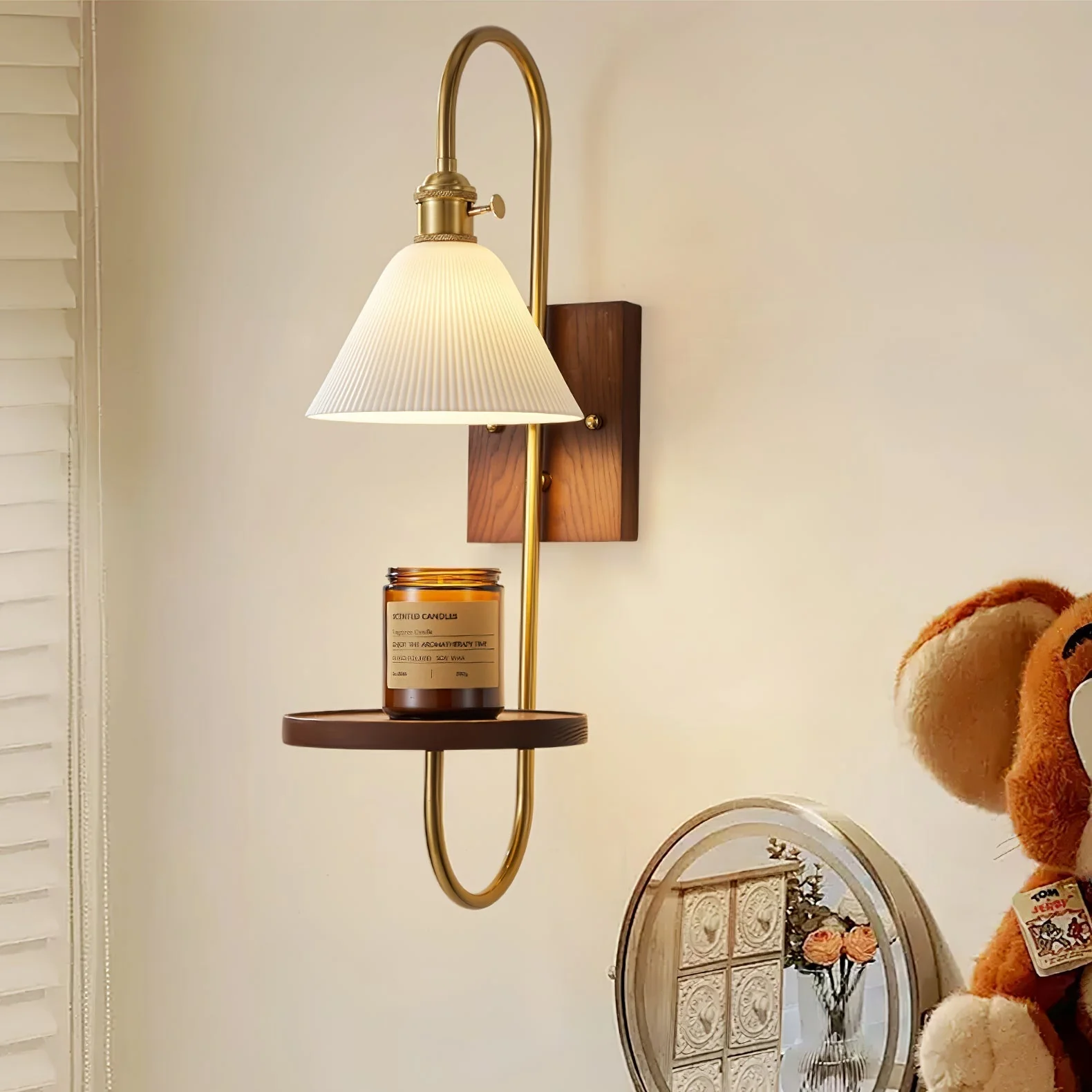 Altheus Nordic Art Shelf Walnut Wood Ceramics Sconce Wall lamp - Image 10