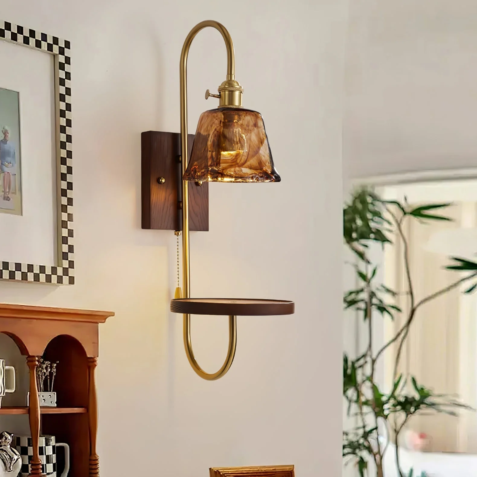 Altheus Nordic Art Shelf Walnut Wood Ceramics Sconce Wall lamp - Image 11