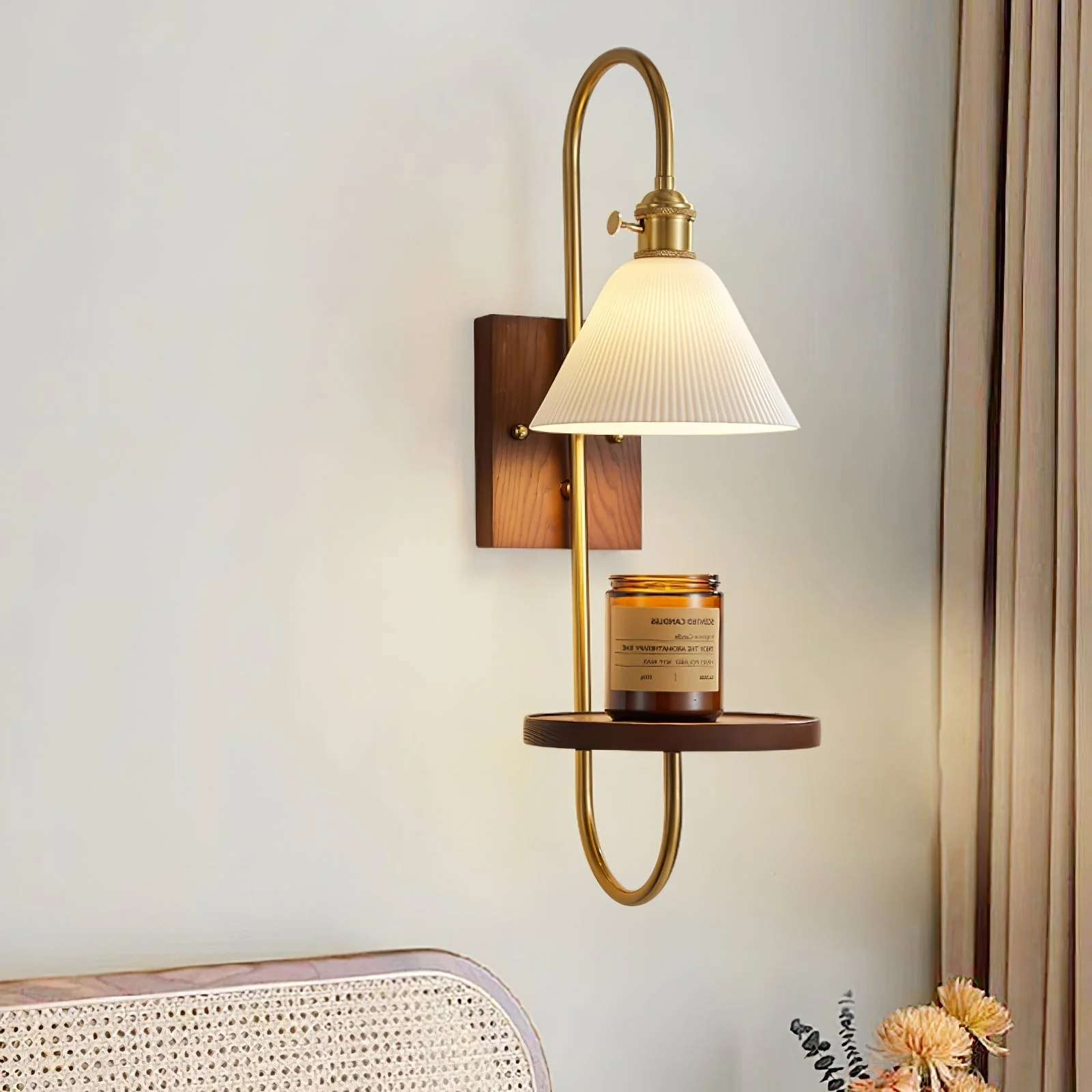 Altheus Nordic Art Shelf Walnut Wood Ceramics Sconce Wall lamp - Image 12
