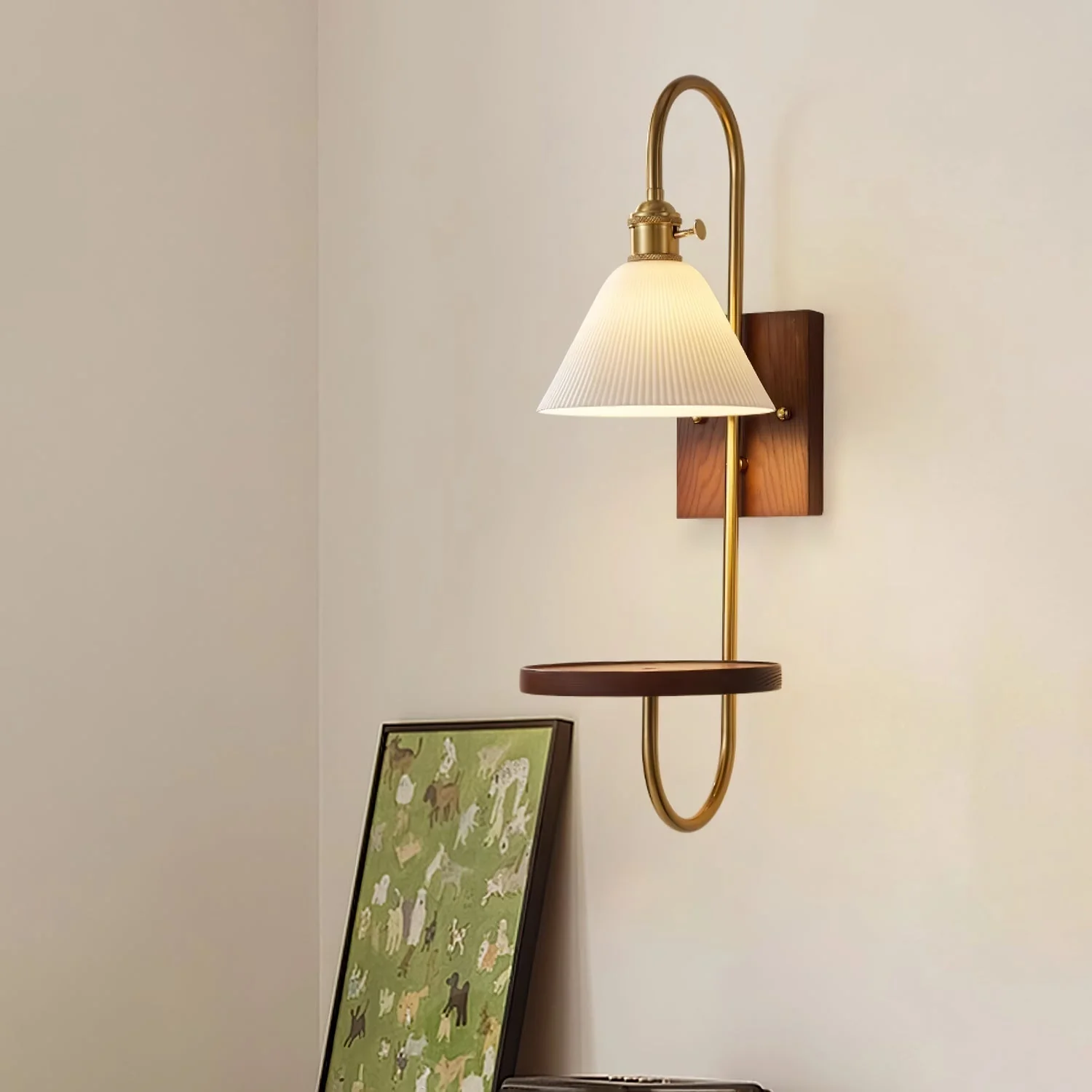 Altheus Nordic Art Shelf Walnut Wood Ceramics Sconce Wall lamp - Image 13