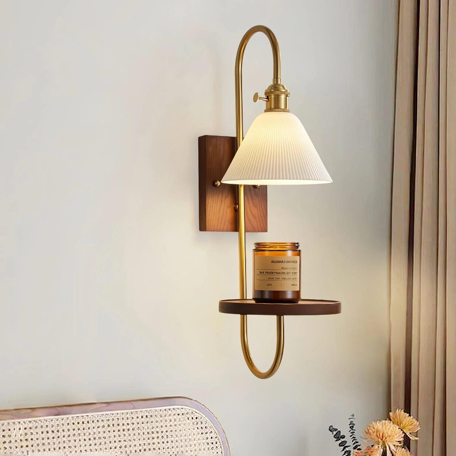 Altheus Nordic Art Shelf Walnut Wood Ceramics Sconce Wall lamp - Image 15