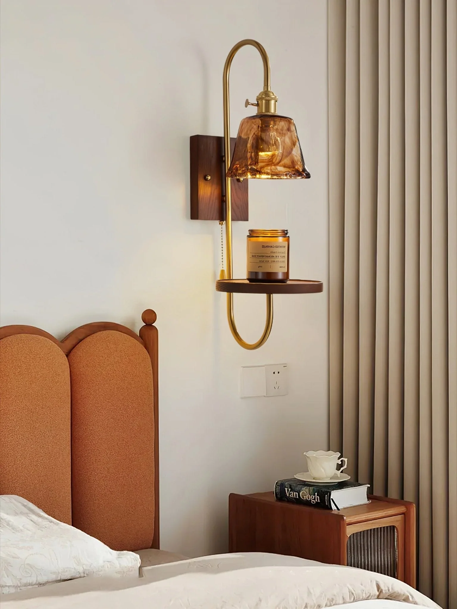 Altheus Nordic Art Shelf Walnut Wood Ceramics Sconce Wall lamp - Image 16