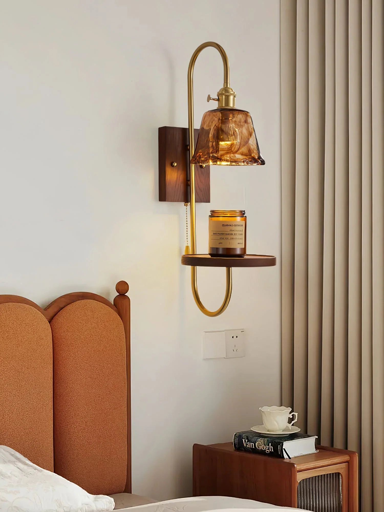 Altheus Nordic Art Shelf Walnut Wood Ceramics Sconce Wall lamp - Image 17