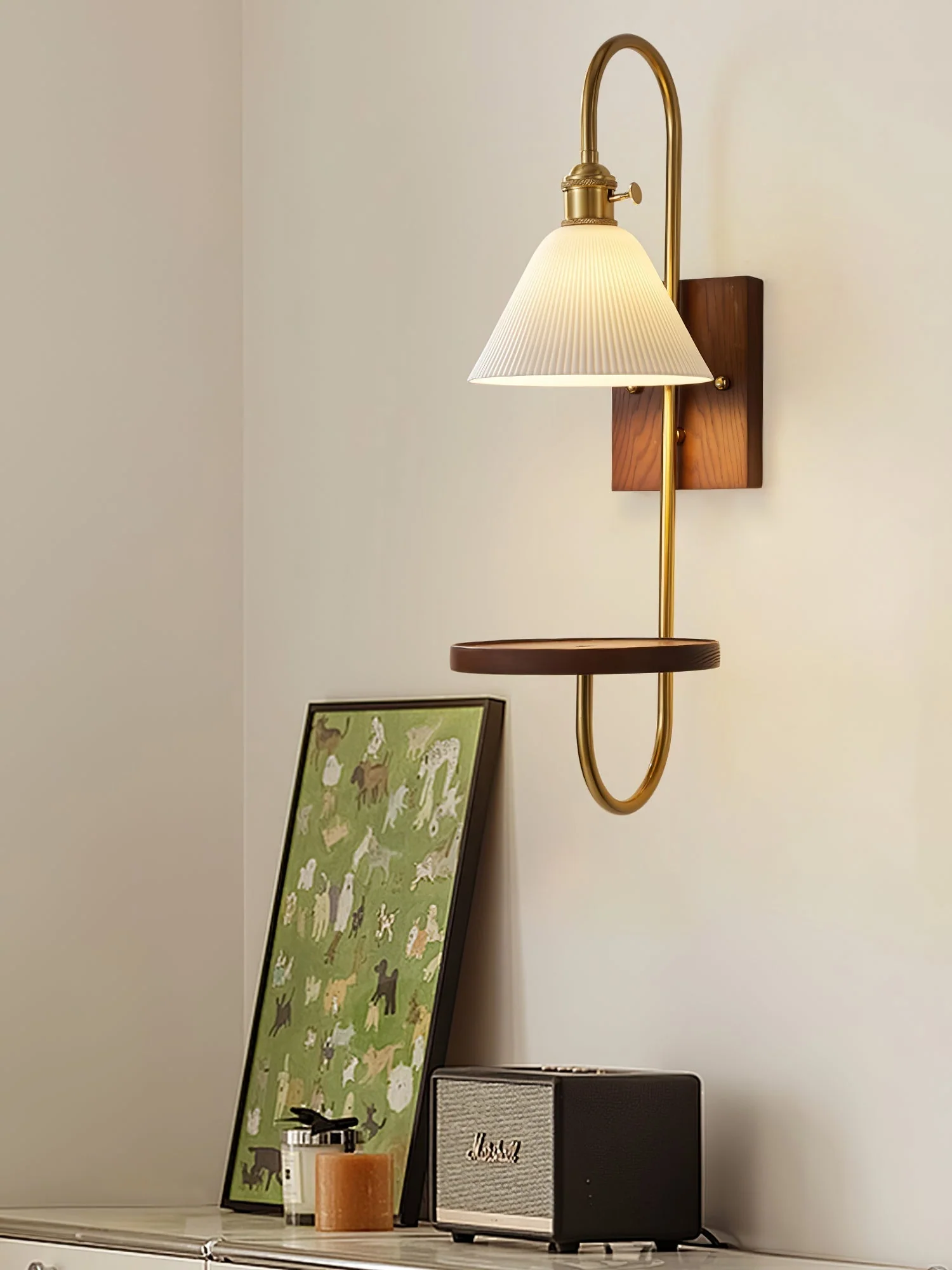 Altheus Nordic Art Shelf Walnut Wood Ceramics Sconce Wall lamp - Image 18