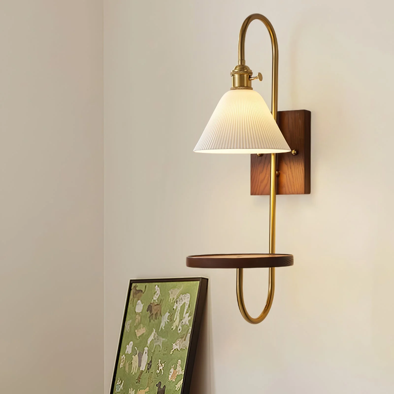 Altheus Nordic Art Shelf Walnut Wood Ceramics Sconce Wall lamp - Image 19