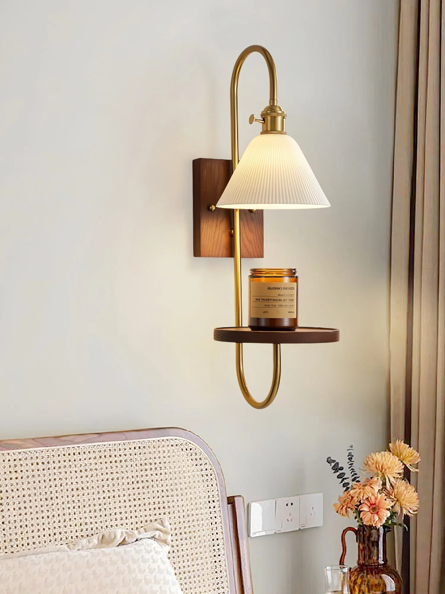 Altheus Nordic Art Shelf Walnut Wood Ceramics Sconce Wall lamp - Image 23