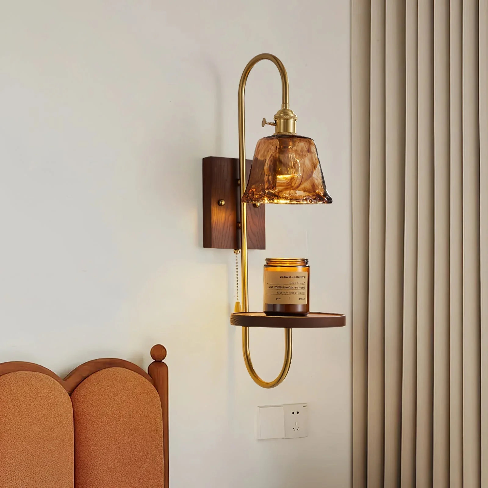 Altheus Nordic Art Shelf Walnut Wood Ceramics Sconce Wall lamp - Image 4