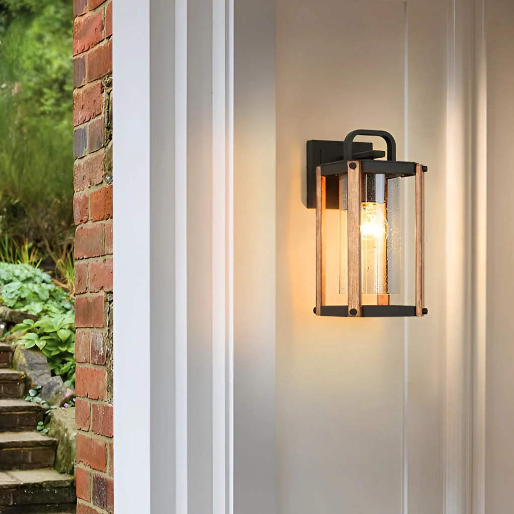 Anita Lantern Industrial Glass Outdoor Sconce Wall Light