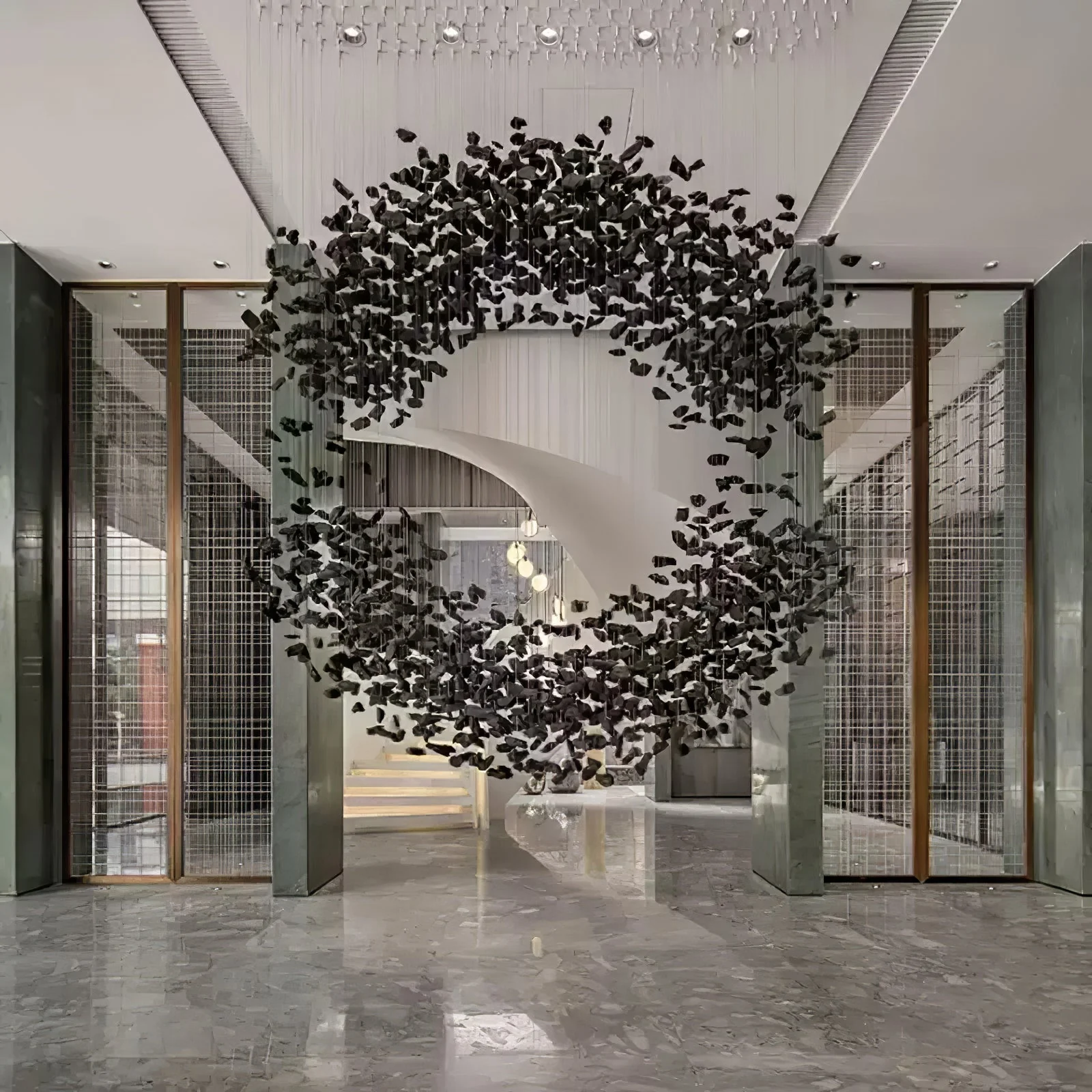 Arsilus Charcoal  Stone Sculptural Chandelier  Orbicular - Image 6