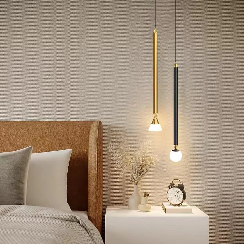 Auri Linear Metal Pendant Light Bedside, Black & Gold - Image 2