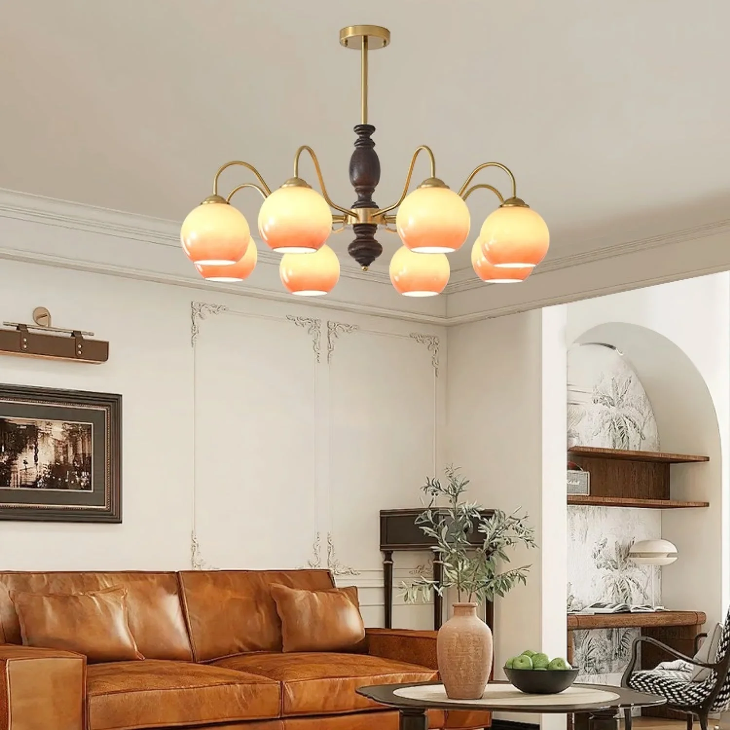 Aurora Chandelier Caramel Orb Curved Arm - Image 4