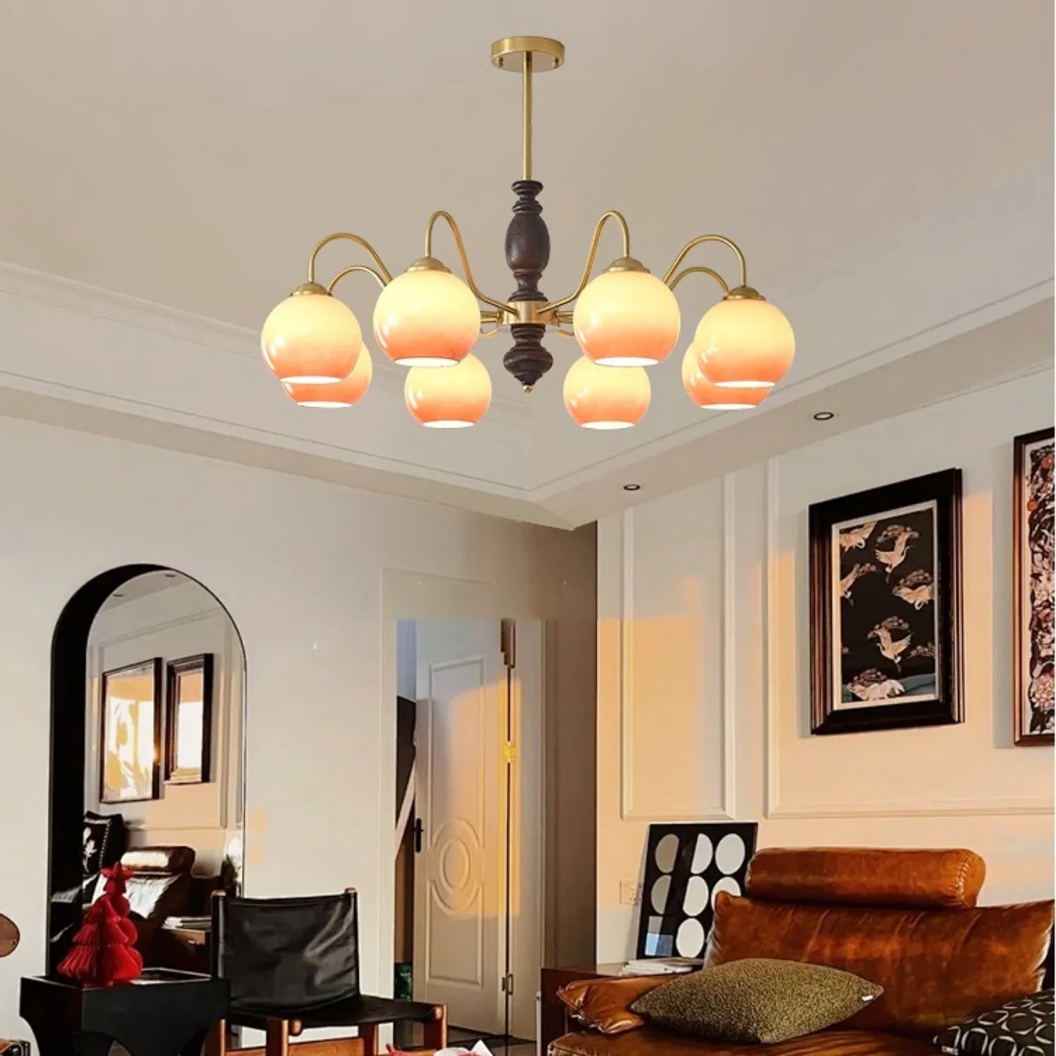 Aurora Chandelier Caramel Orb Curved Arm - Image 6